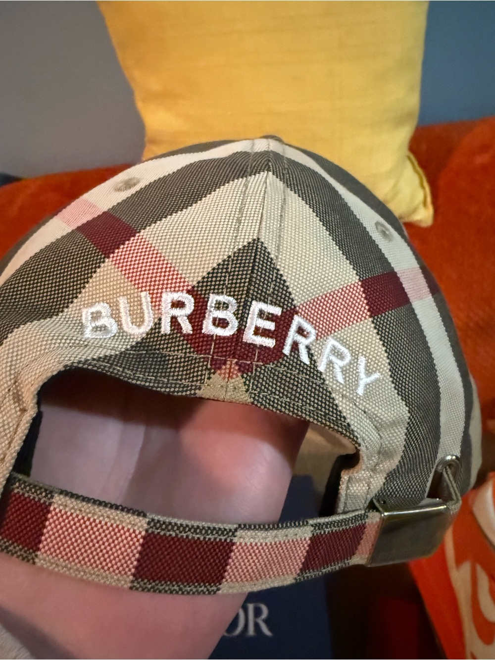 Burberry Tan Plaid Baseball Cap with Red & Black Accents - Picture 2 of 4